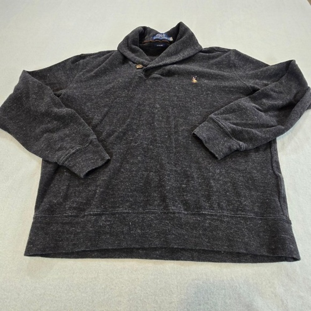 Polo Ralph Lauren Estate Rib Pullover Mens Large Charcoal Grey Shawl Collar Logo